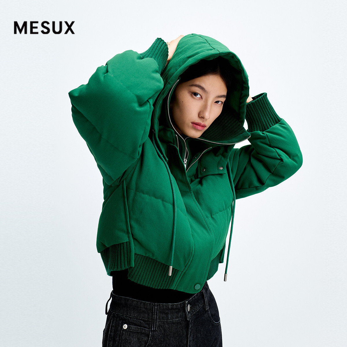 MESUX米岫90%白鸭绒短款翻领连帽高领面包服外套女MMWUL203