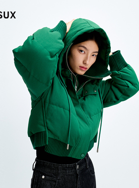 MESUX米岫90%白鸭绒短款翻领连帽高领面包服外套女MMWUL203