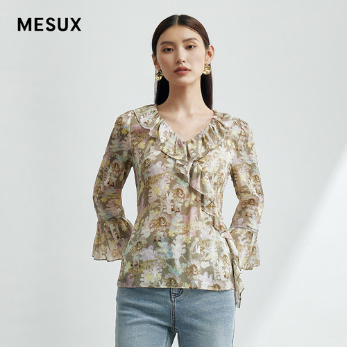MESUX米岫印花荷叶边上衣MLFUD401