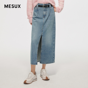 MESUX米岫新品 设计纯棉牛仔蓝牛仔长裙女MMSUS502 时尚