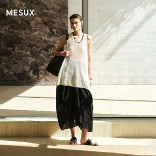 MESUX米岫26夏桑蚕丝莱赛尔混纺纱手绣撞色边镂空背心MOMUE212
