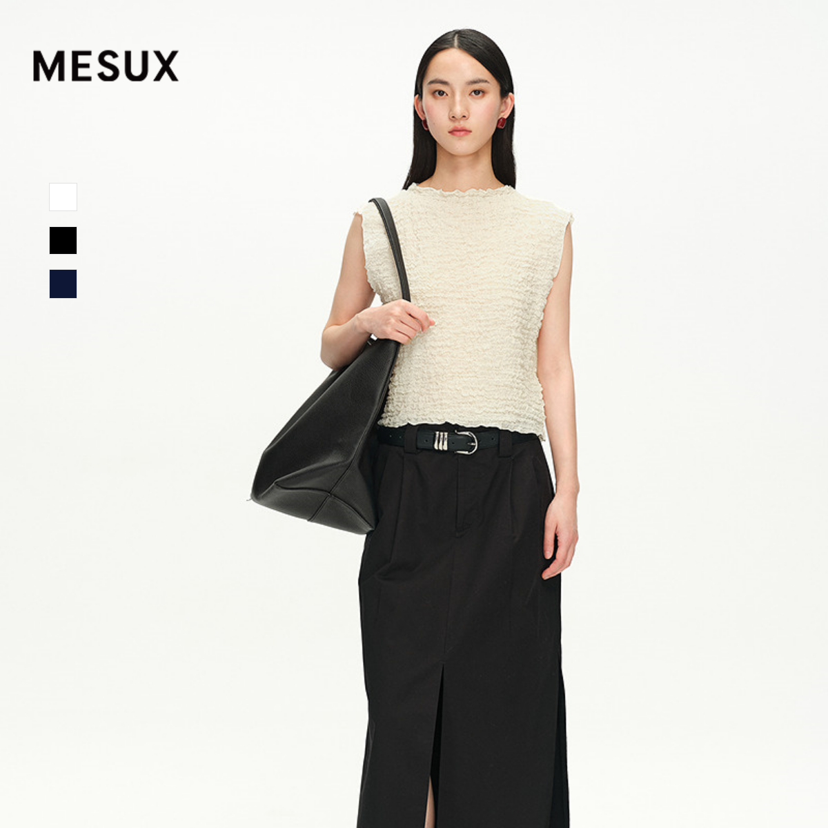 【明星同款】MESUX米岫进口面料肌理感修身T恤短无袖上衣MNM