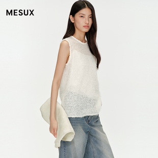 MESUX米岫25秋天鹅湖系列疗愈绒感无袖上衣刺绣透纱马甲MNFUD204