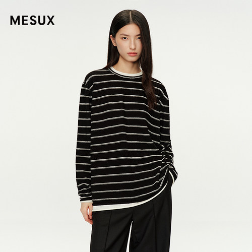 MESUX米岫25治愈衫系列含羊毛桑蚕丝条纹套头针织毛衫MNFUE418