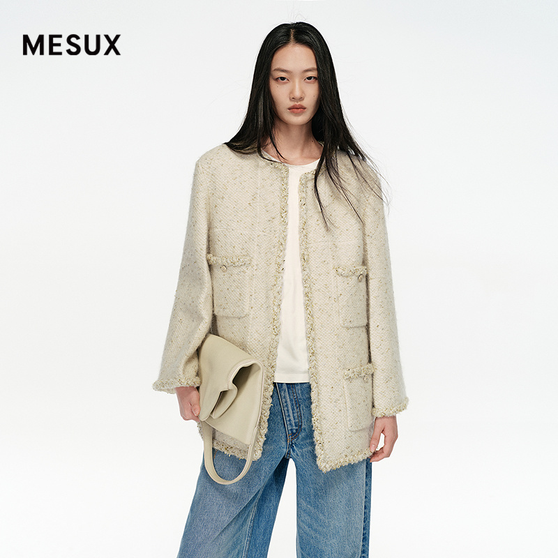 MESUX米岫25冬手工编织重工鱼鳞小香风直身中长款外套MNWUH605