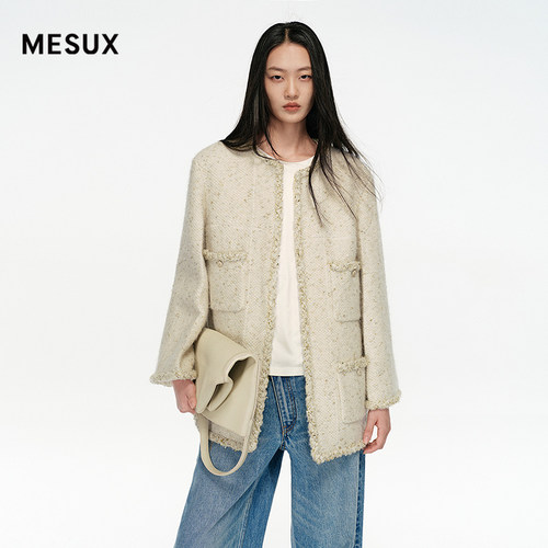 MESUX米岫25冬手工编织重工鱼鳞小香风直身中长款外套MNWUH605