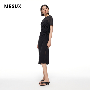 MESUX米岫夏新品女小众设计拼接修身长款连衣裙MMMUO403