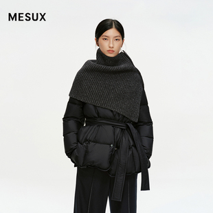 MESUX米岫25冬翠峰绒鸭绒多穿造型可脱卸围巾领羽绒服MNWUL516