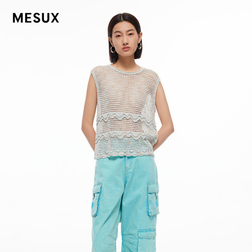 MESUX米岫新品女装镂空珠片波浪纹针织背心MMMUE201