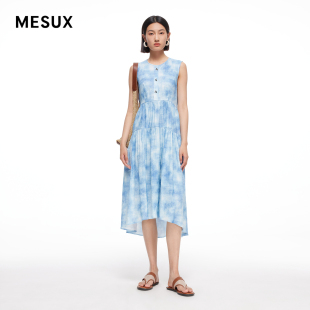 度假风牛仔蓝晕染蛋糕连衣裙MMMUO319 女装 新品 MESUX米岫24夏季