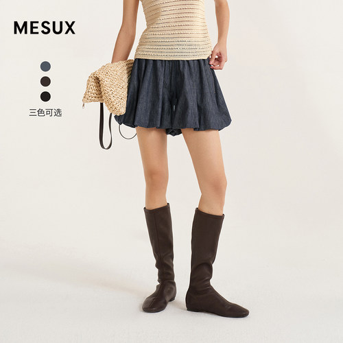 MESUX米岫26夏莱赛尔亚麻面料造型感花苞松紧腰短裙裤MOMUQ102