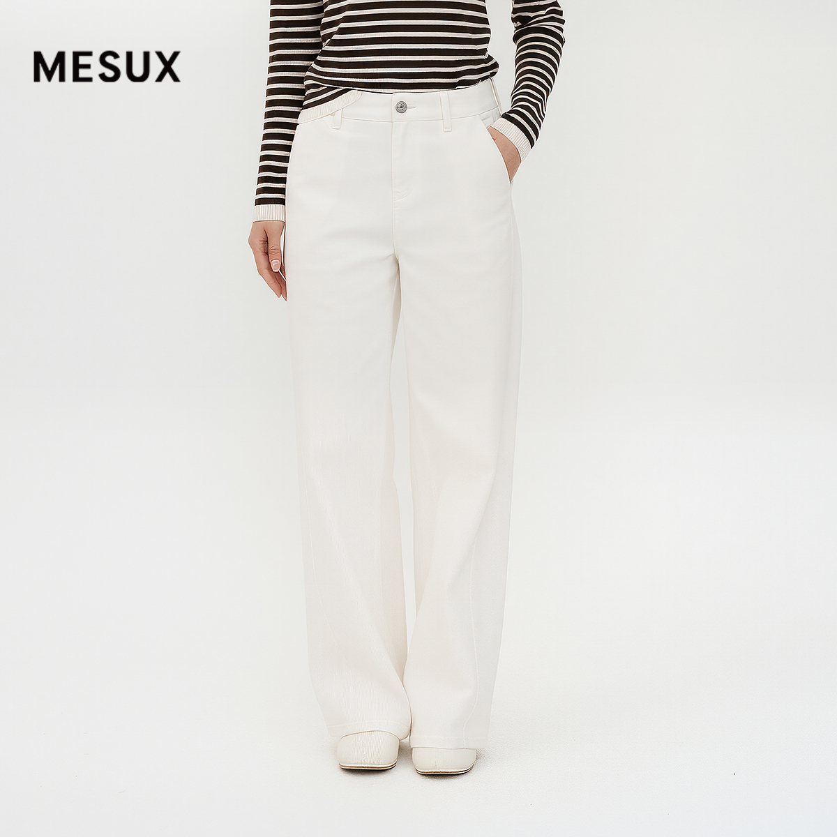 MESUX米岫25迪木尔风复古百搭微弹纯色显瘦直筒牛仔裤MNFPR404