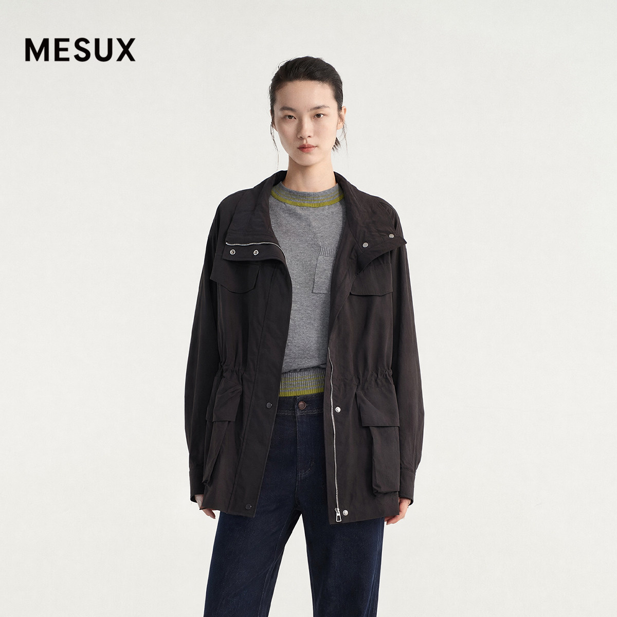 MESUX米岫26秋摩登都市抽绳中长外套MOFPH601