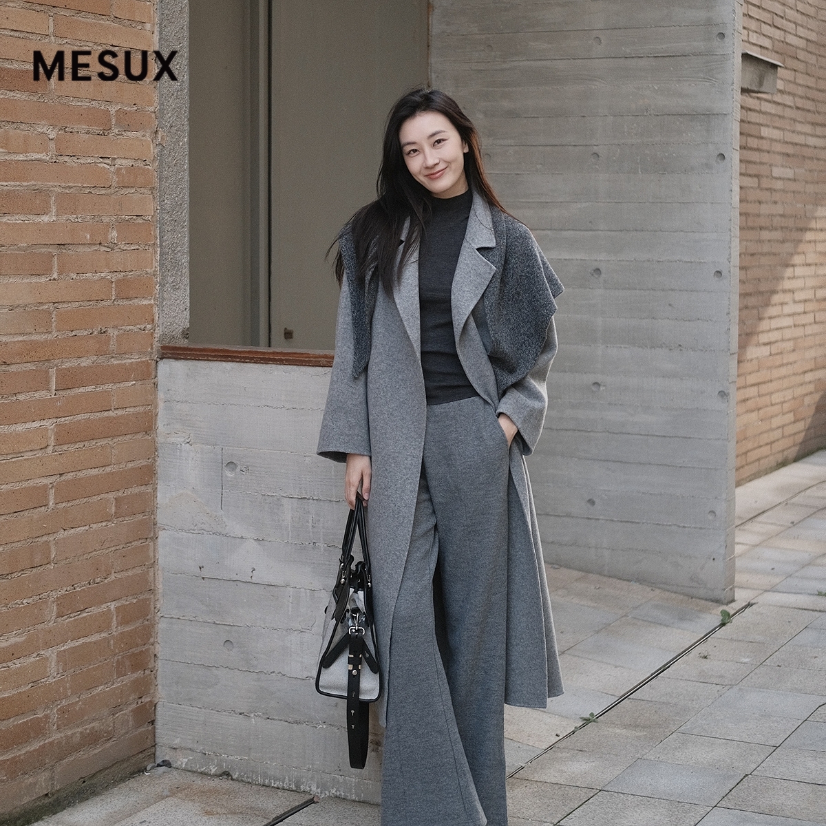 MESUX米岫25冬迪木尔风复古羊毛针织绒感喇叭抽绳休闲裤MNWUQ408