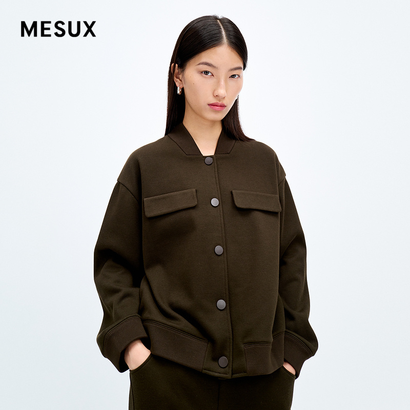 MESUX米岫新品中性猎装夹克工装口袋外套针织棒球服MMWUH110