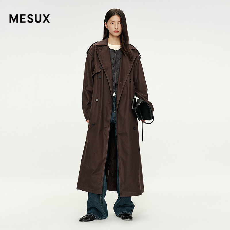 MESUX米岫春迪木尔风纯棉英伦斗篷式松弛风衣外套MNFUG201