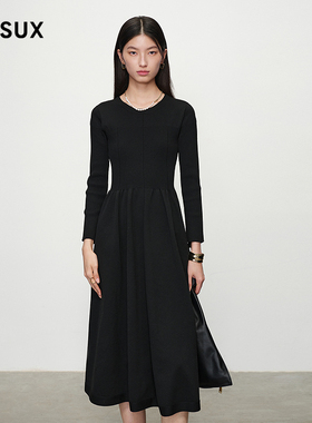 MESUX米岫25新品轻柔针织拼接中低腰塔裙长裙黑色MNSUE605