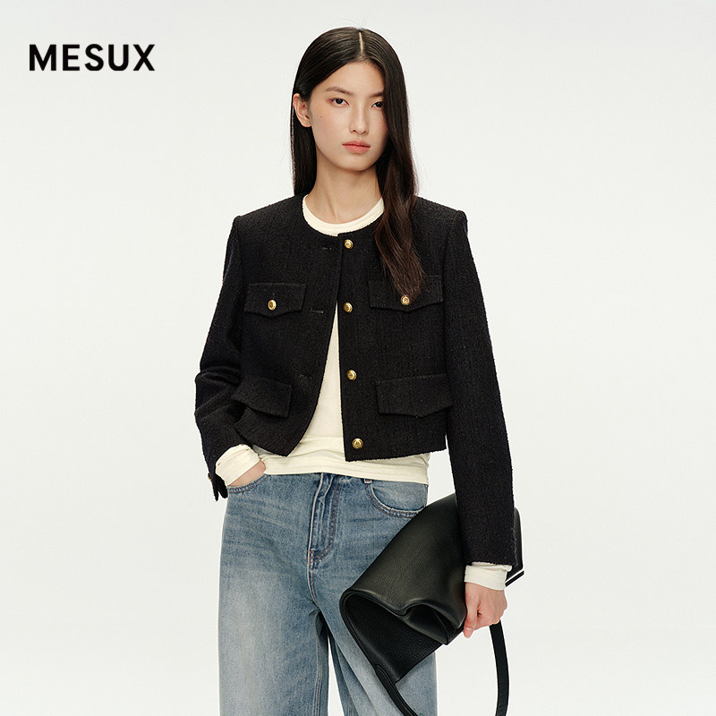 MESUX米岫春羊毛棉混纺小香风经典短款箱型外套上衣MNFUH106