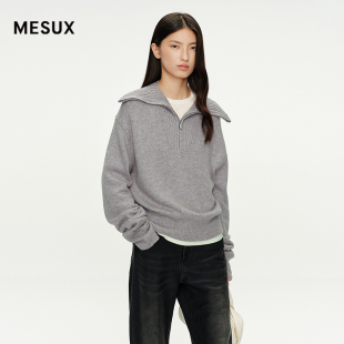 MESUX米岫25秋疗愈绒感牦牛绒海军大翻领针织衫 外套上衣MNFUE427