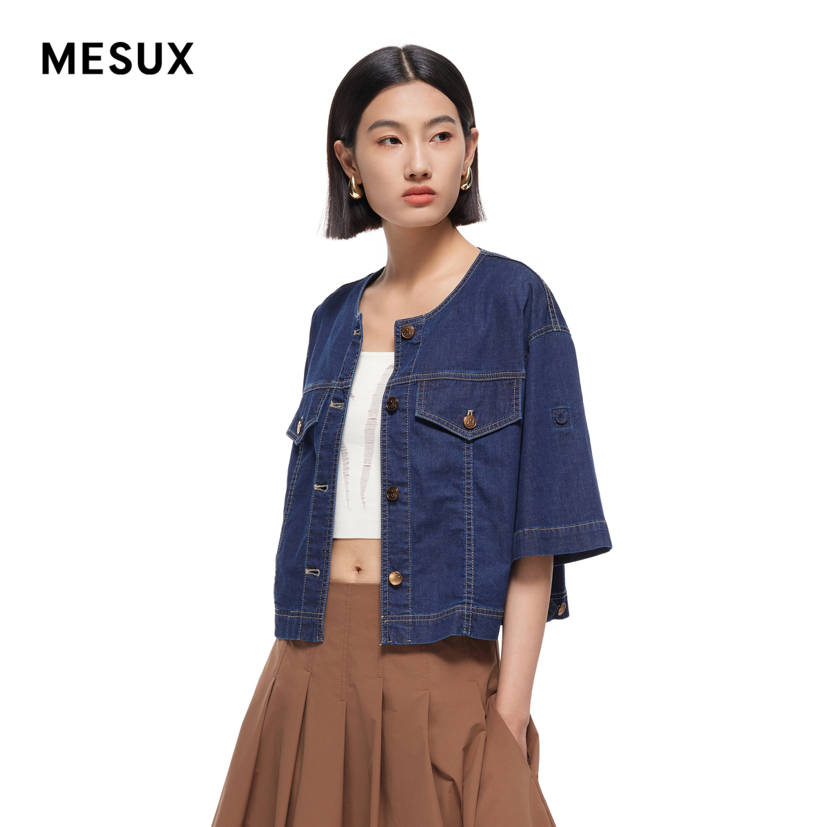 MESUX米岫短24夏季新品女装宽松五分袖短款外套上衣MMMUH104 女装/女士精品 短外套 原图主图