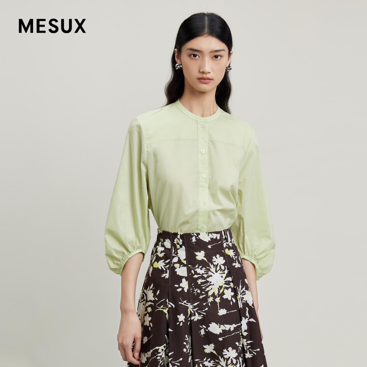 MESUX夏季女装立领通勤衬衫通勤