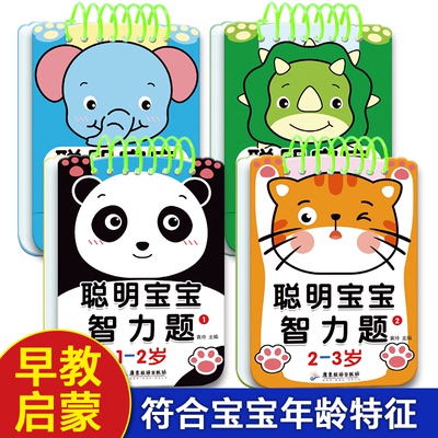 聪明宝宝智力题 3-4-5-1-2岁婴幼儿童启蒙益智开发早教卡片益智玩具左右脑开发训练 带可擦笔可反复使用童书籍专注力迷宫智力开发