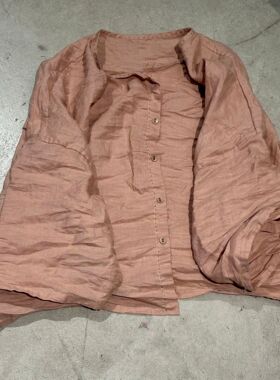 素年未央原创设计SN180 休闲文艺百搭圆领亚麻开衫手工缝线女小衫