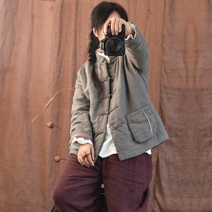 半城原创自制苎麻夹棉女式棉衣 传统手工缝制盘扣便衣中式小棉袄