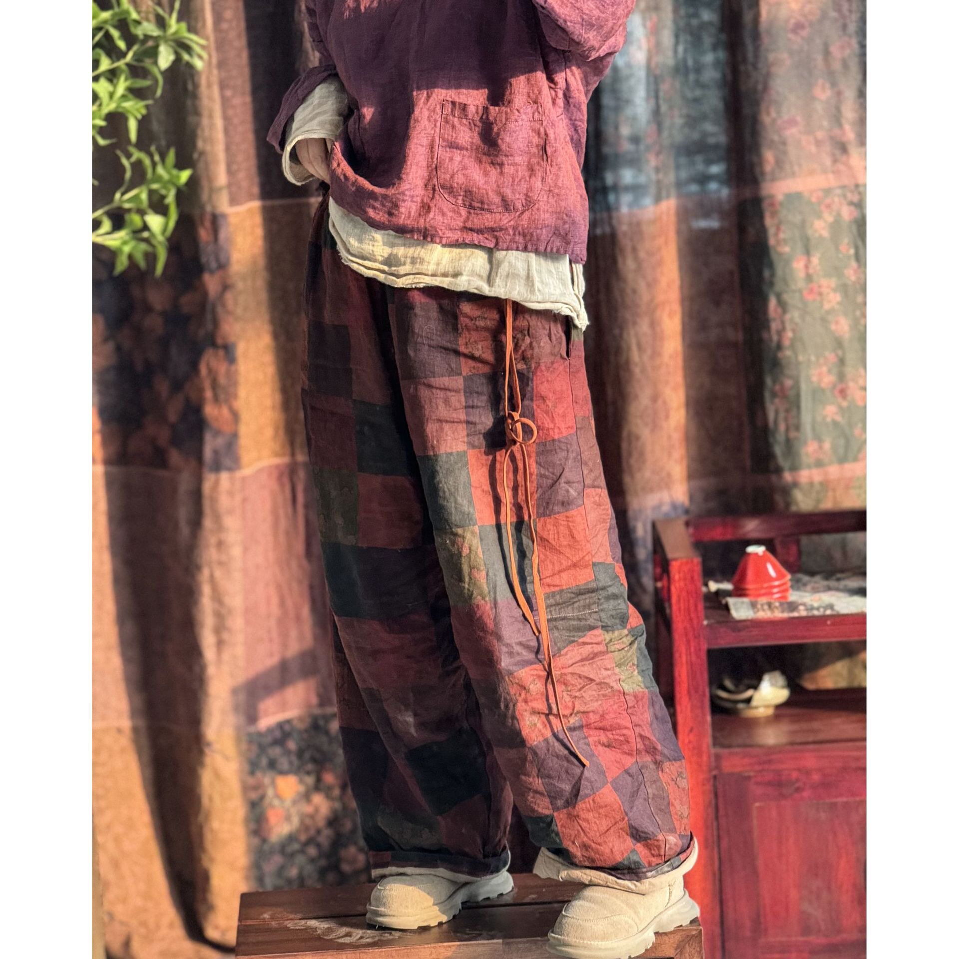 那年布语原创印花双层萝卜长裤