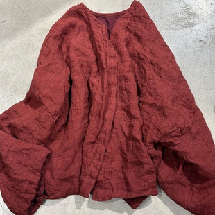 素年未央原创设计SN226新款秋季双层肌理感亚麻前后穿女外套开衫