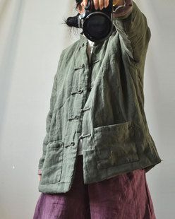 2023年原创亚麻中式传统手缝盘扣禅意棉服文艺复古男女款保暖棉衣