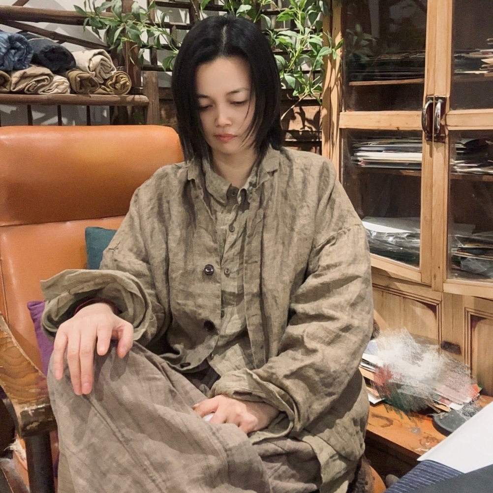 SN129素年未央原创设计新款文艺休闲早春长袖色织肌理感亚麻衬衫