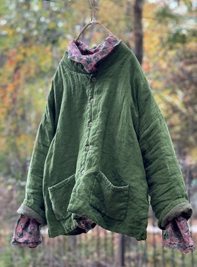 4387高温水洗亚麻棉服    夹棉小袄宽松开衫文艺小立领轻柔棉衣