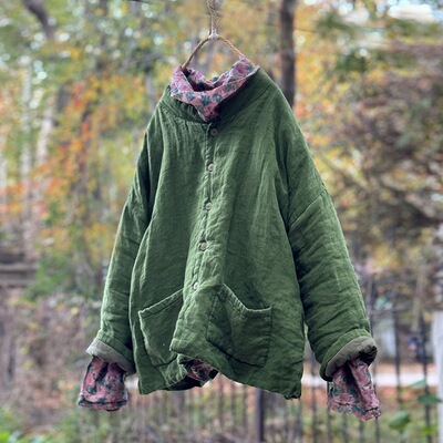 4387高温水洗亚麻棉服    夹棉小袄宽松开衫文艺小立领轻柔棉衣