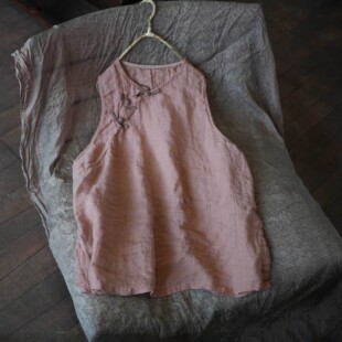 那年布语原创337色织亚麻长款复古中式百搭显瘦背心春秋宽松马甲