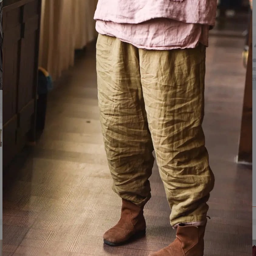 半城原创设计宽松复古亚麻女式萝卜裤棉裤宽松棉麻灯笼长裤女冬裤