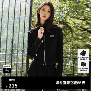 U/TI黑色双开拉链运动风外套女百搭短款休闲上衣尤缇时尚春季新款