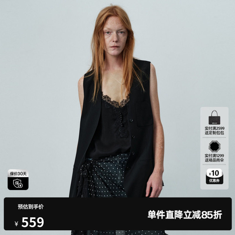 U/TI黑色无袖马夹女V领薄款一手长外穿西装马甲 尤缇2026夏季新款