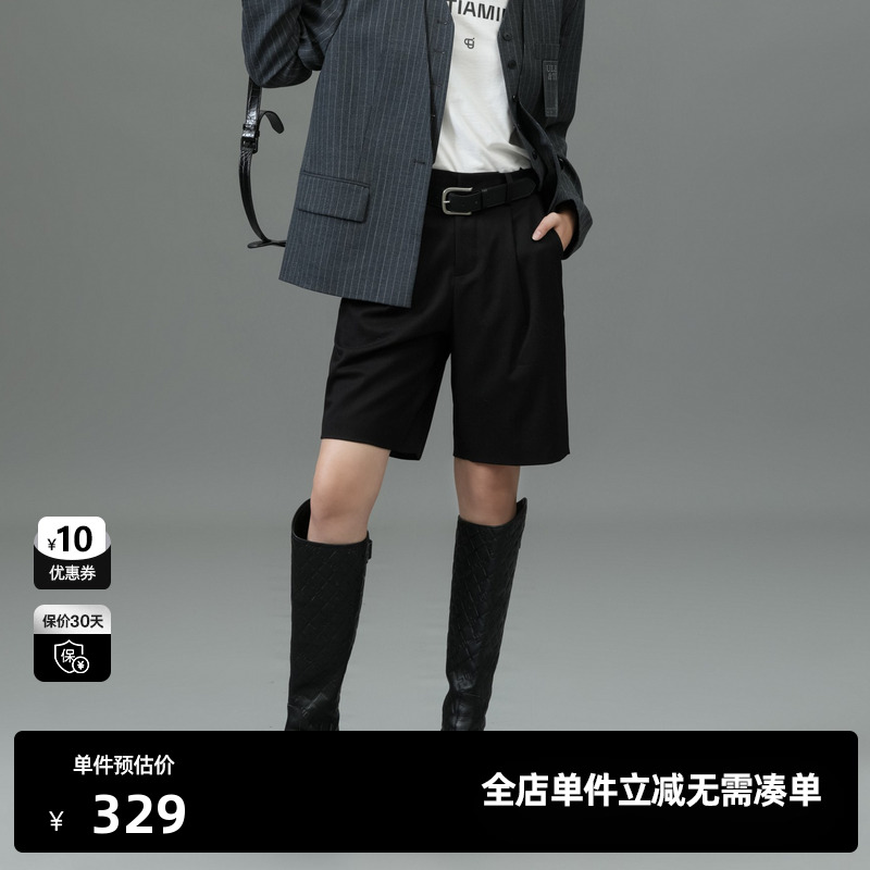 U/TI黑色通勤风西装短裤女装百搭显瘦直筒休闲裤尤缇2025春季新款