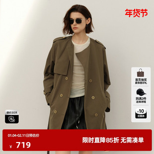 U/TI军绿色英伦风风衣女装百搭简约印花短款外套尤缇2025春季新款