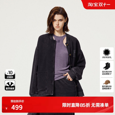 U/TI廓感水洗100%棉外套女学院风街头棒球服上衣尤缇2025秋季新款