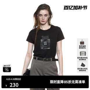 U/TI正肩香水系列小版T恤女装 晕染烫钻短袖上衣尤缇2025秋季新款