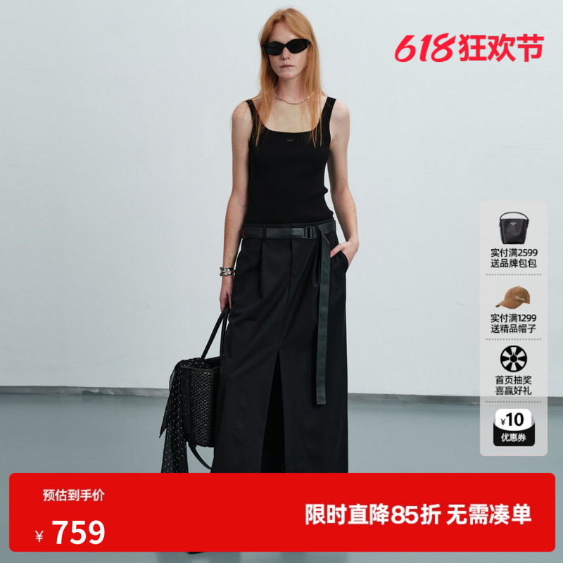 U/TI黑色背心连衣裙女吊带拼接工装直筒薄半身裙尤缇2026夏季新款