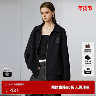 U/TI小翻领拉链外套女装简约运动风棉质休闲卫衣尤缇2025冬季新款