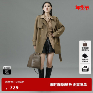 U/TI军绿色英伦风风衣女装百搭简约印花短款外套尤缇2025春季新款