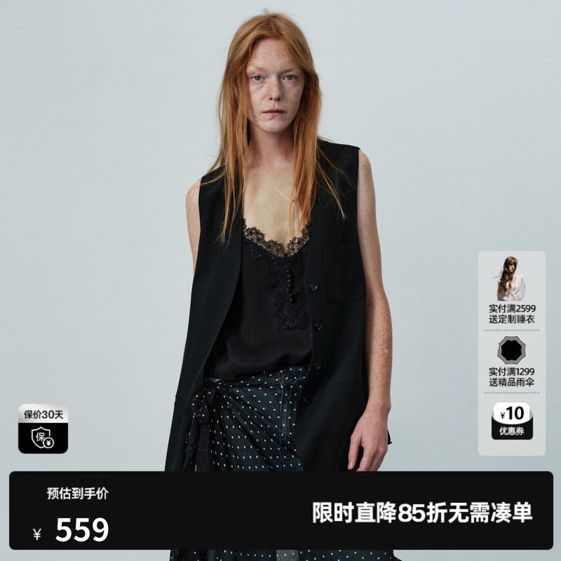 U/TI黑色无袖马夹女V领薄款一手长外穿西装马甲 尤缇2026夏季新款