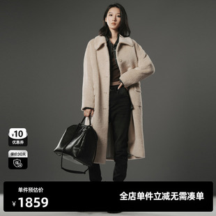 新款 冬季 TI联名款 卡其色长绒羊驼毛大衣女百搭轻奢外套尤缇时尚