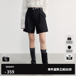 U/TI黑色羊毛混纺西装休闲裤女直筒简约通勤短裤尤缇2026秋季新款