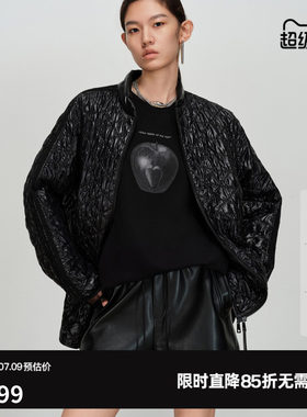 U/TI亮面菱格黑色棉服女宽松落肩光泽肌理感外套尤缇2026春季新款