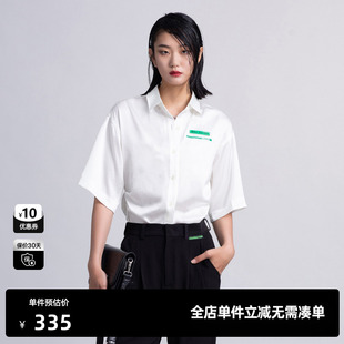 TI白色小标收腰休闲衬衫 上衣尤缇时尚 女百搭POLO领短袖 夏季 新款